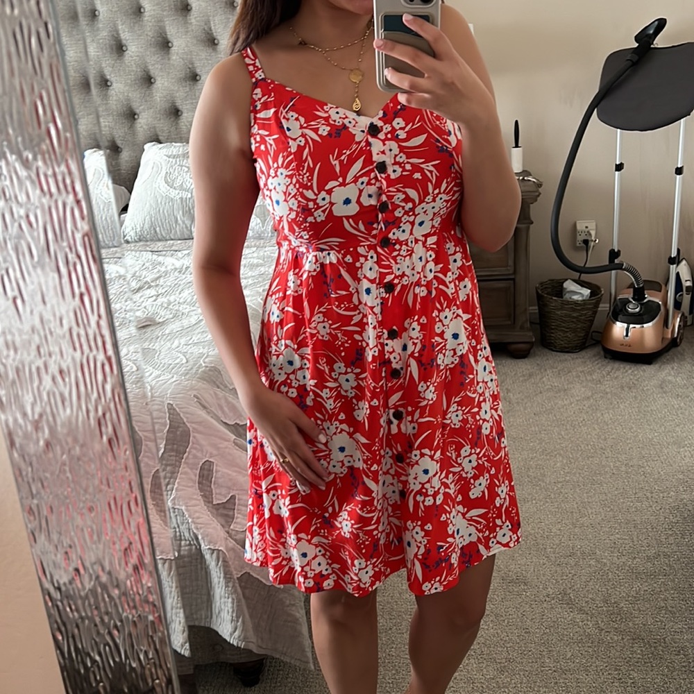 🆕 BANANA REPUBLIC Red Short Floral Sleeveless Dress - Size M